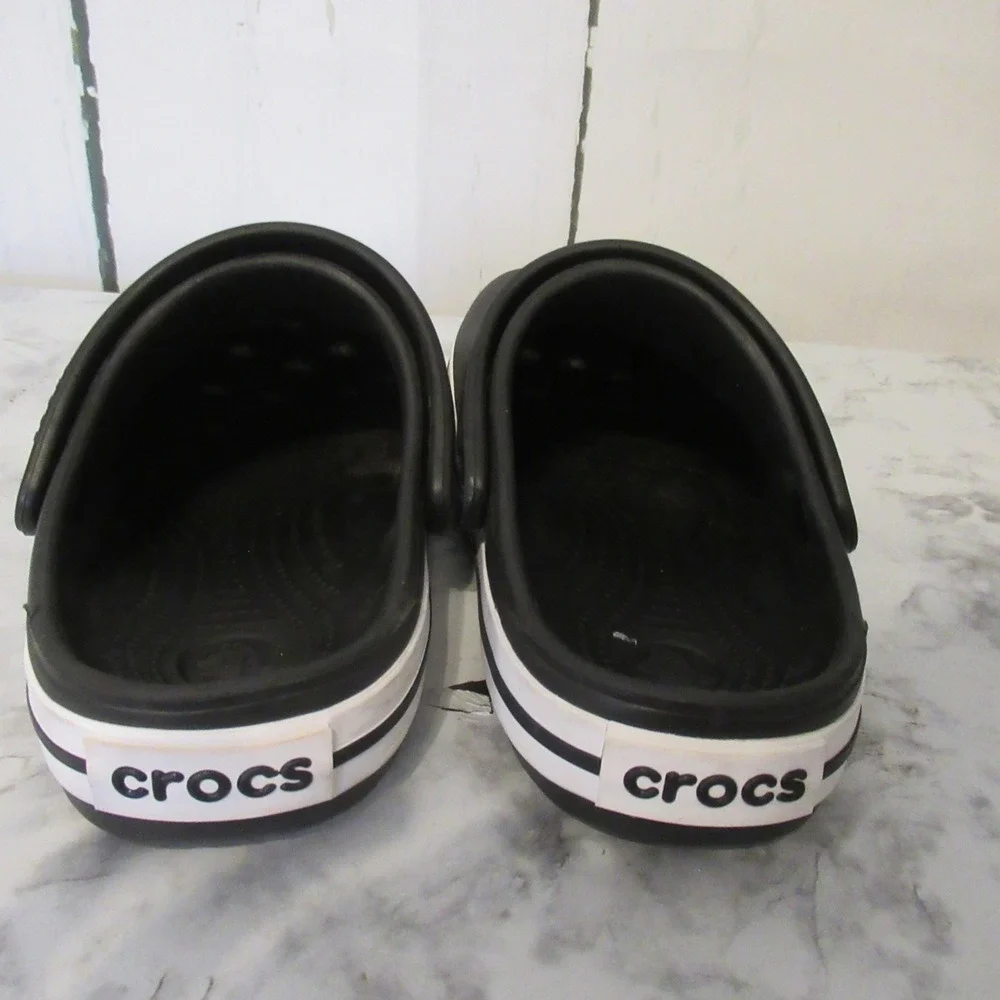 Crocs Clogs J 2 Black Stripe Crocband Slip On‎ Girls Boys Sandals Water Shoes